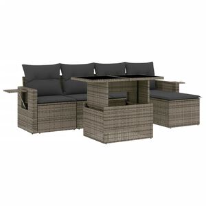 vidaXL 6 Piece Garden Sofa Set with Cushions Grey Poly Rattan