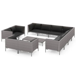 vidaXL 12 Piece Garden Lounge Set with Cushions Poly Rattan Dark Grey
