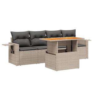 vidaXL 5 Piece Garden Sofa Set with Cushions Grey Poly Rattan