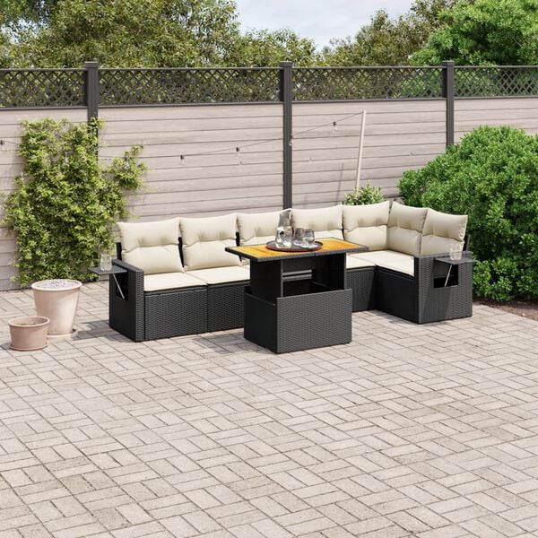 vidaXL 7 Piece Garden Sofa Set with Cushions Black Poly Rattan