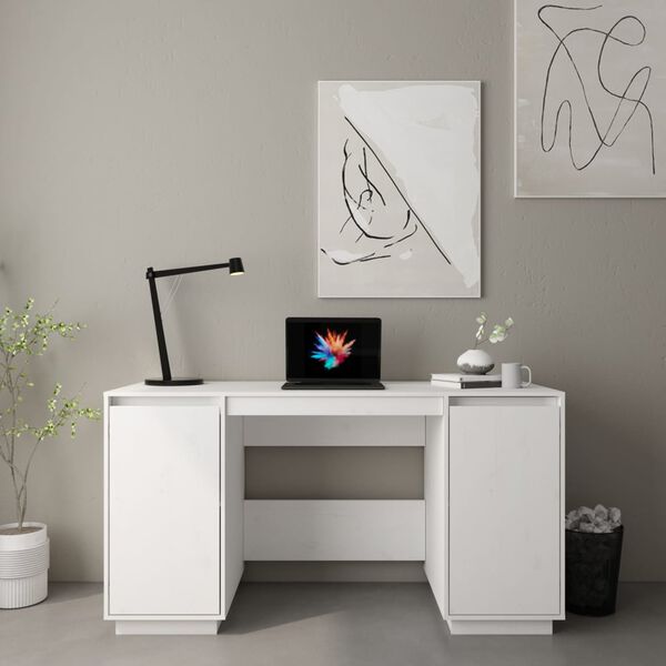 vidaXL Desk White 140x50x75 cm Solid Wood Pine