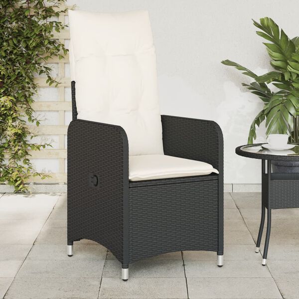 vidaXL Reclining Garden Chairs 2 pcs with Cushions Black Poly Rattan