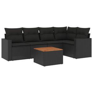 vidaXL 6 Piece Garden Sofa Set with Cushions Black Poly Rattan