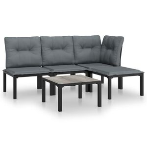 vidaXL 5 Piece Garden Lounge Set Black and Grey Poly Rattan