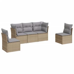 vidaXL 5 Piece Garden Sofa Set with Cushions Beige Poly Rattan
