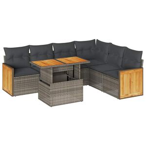 vidaXL 7 Piece Garden Sofa Set with Cushions Grey Poly Rattan Acacia