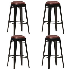 vidaXL Bar Stools 4 pcs Black Real Leather