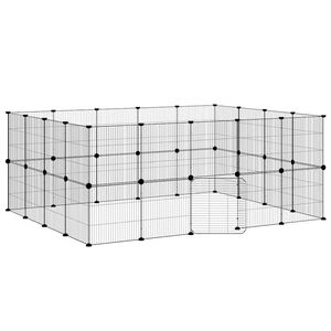 vidaXL 36-Panel Pet Cage with Door Black 35x35 cm Steel