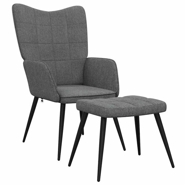 vidaXL Relaxing Chair with a Stool Dark Grey Fabric