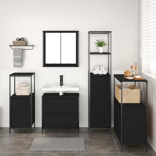 vidaXL Bathroom Furniture Set with Shelf 5 pcs Black Engineered wood