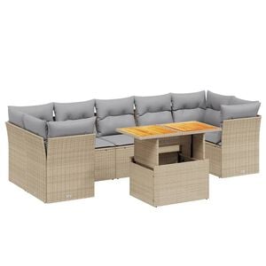 vidaXL 8 Piece Garden Sofa Set with Cushions Beige Poly Rattan