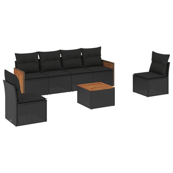 vidaXL 7 Piece Garden Sofa Set with Cushions Black Poly Rattan