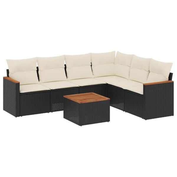 vidaXL 7 Piece Garden Sofa Set with Cushions Black Poly Rattan
