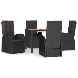 vidaXL 5 Piece Garden Dining Set with Cushions Grey Poly Rattan