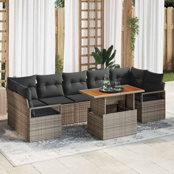 vidaXL Garden Sofa Set with Storage 8 pcs Grey Poly rattan