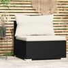 vidaXL Garden Middle Sofa with Cushions Black Poly Rattan