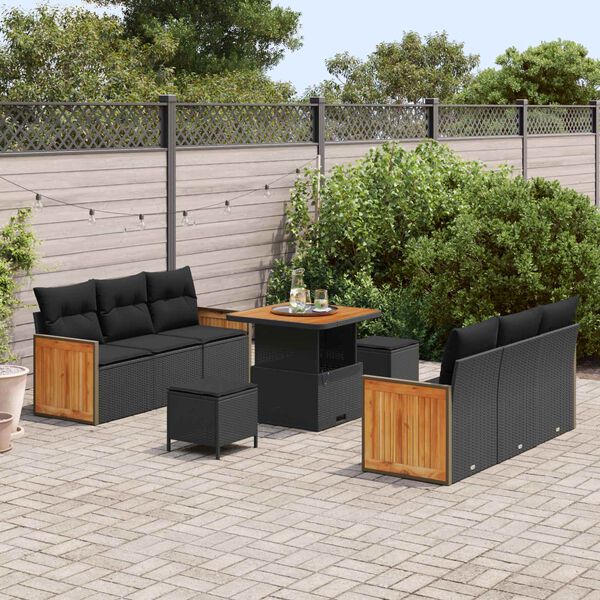 vidaXL Garden Sofa Set 9 pcs Black Poly Rattan and Powder-coated Steel