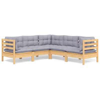 vidaXL 5 Piece Garden Lounge Set with Grey Cushions Solid Pinewood