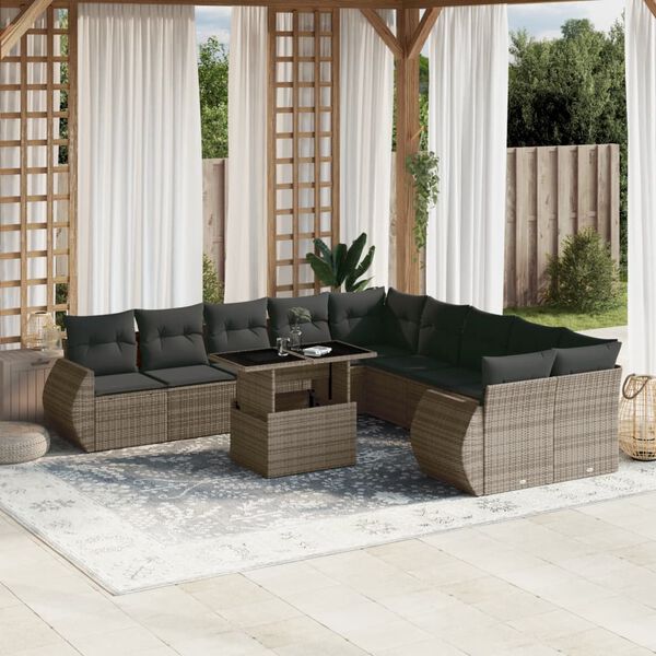 vidaXL 11 Piece Garden Sofa Set with Cushions Grey Poly Rattan