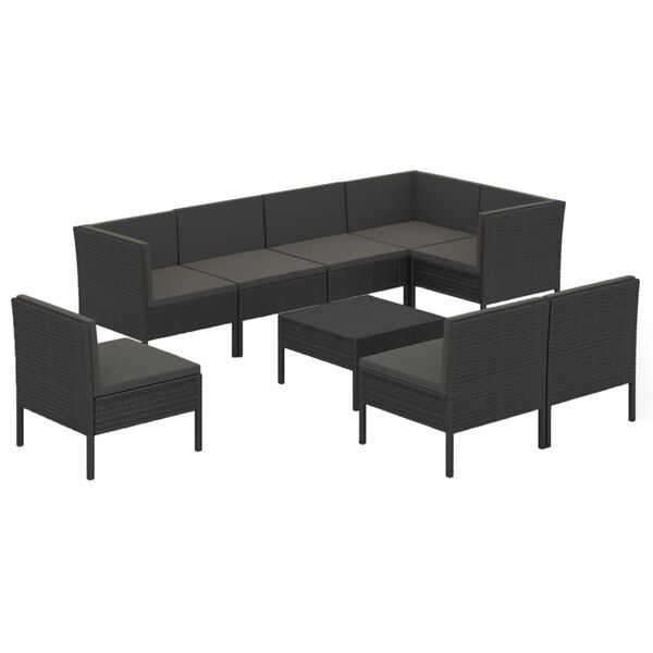 vidaXL 9 Piece Garden Lounge Set with Cushions Poly Rattan Black