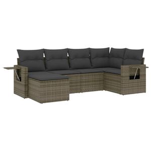 vidaXL 6 Piece Garden Sofa Set with Cushions Grey Poly Rattan
