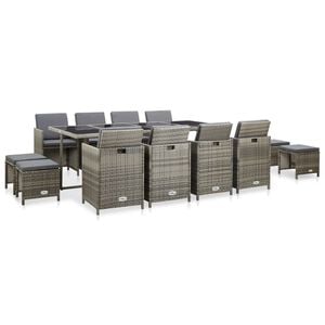 vidaXL 13 Piece Outdoor Dining Set with Cushions Poly Rattan Grey