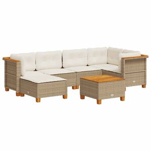 vidaXL 7 Piece Garden Sofa Set with Cushions Beige Poly Rattan