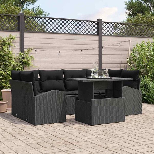vidaXL Garden Sofa Set with Cushion 7 pcs Black Poly rattan