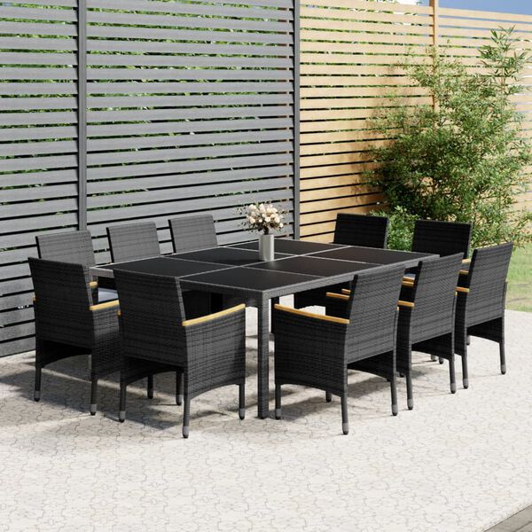 vidaXL 11 Piece Garden Dining Set Poly Rattan Grey