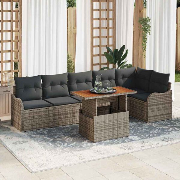 vidaXL Garden Sofa Set with Cushion Manual 7 pcs Grey