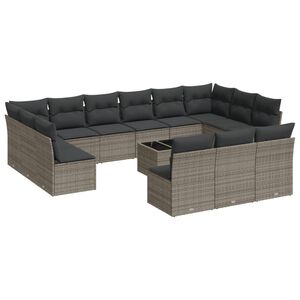 vidaXL 14 Piece Garden Sofa Set with Cushions Grey Poly Rattan