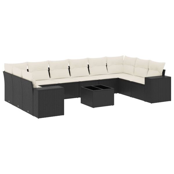 vidaXL 11 Piece Garden Sofa Set with Cushions Black Poly Rattan