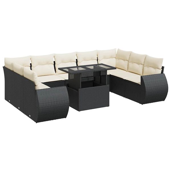 vidaXL 10 Piece Garden Sofa Set with Cushions Black Poly Rattan