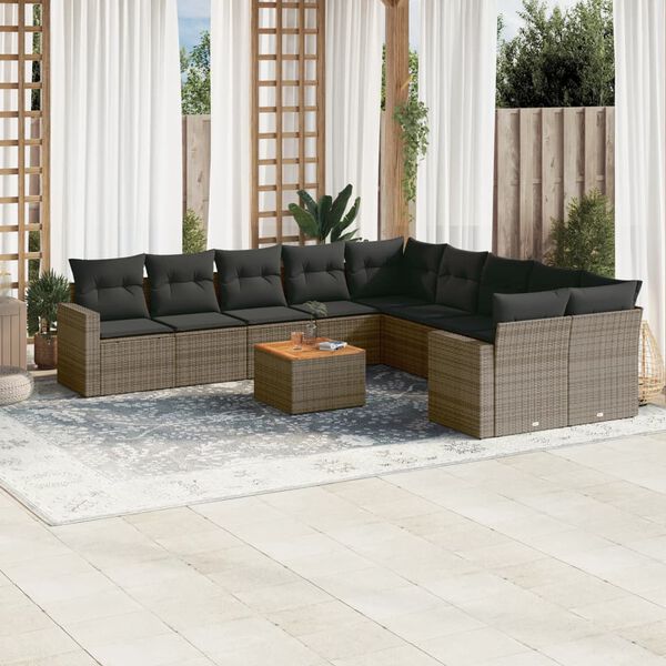 vidaXL 11 Piece Garden Sofa Set with Cushions Grey Poly Rattan