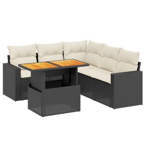vidaXL 6 Piece Garden Sofa Set with Cushions Black Poly Rattan