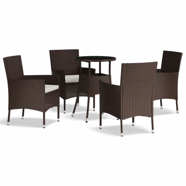 vidaXL 5 Piece Garden Bistro Set with Cushions Brown Poly Rattan
