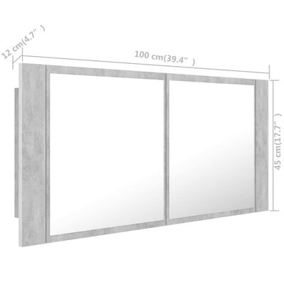 vidaXL LED Bathroom Mirror Cabinet Concrete Grey 100x12x45 cm Acrylic | vidaXL.com.au
