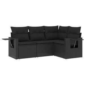 vidaXL 4 Piece Garden Sofa Set with Cushions Black Poly Rattan