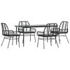 vidaXL 5 Piece Garden Dining Set with Cushions Black Poly Rattan Glass
