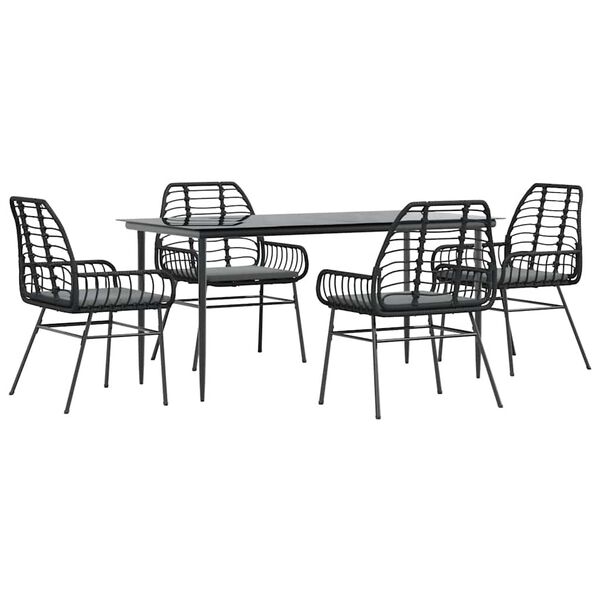 vidaXL 5 Piece Garden Dining Set with Cushions Black Poly Rattan Glass