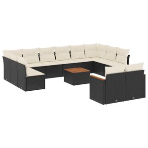 vidaXL 13 Piece Garden Sofa Set with Cushions Black Poly Rattan