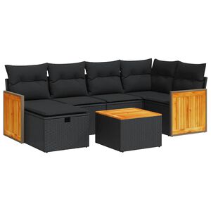 vidaXL 7 Piece Garden Sofa Set with Cushions Black Poly Rattan
