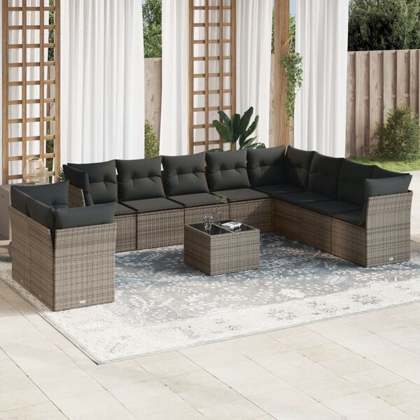 vidaXL 11 Piece Garden Sofa Set with Cushions Grey Poly Rattan