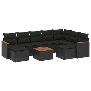 vidaXL 10 Piece Garden Sofa Set with Cushions Black Poly Rattan