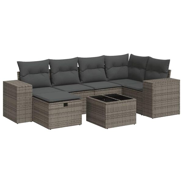 vidaXL 7 Piece Garden Sofa Set with Cushions Grey Poly Rattan