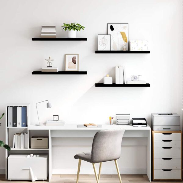 vidaXL Floating Wall Shelves 4 pcs High Gloss Black 80x23.5x3.8 cm MDF