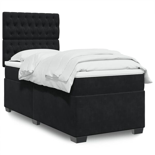 vidaXL Box Spring Bed with Mattress Black King Single Velvet