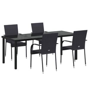 vidaXL Garden Dining Set 5 pcs Black Powder-Coated Steel