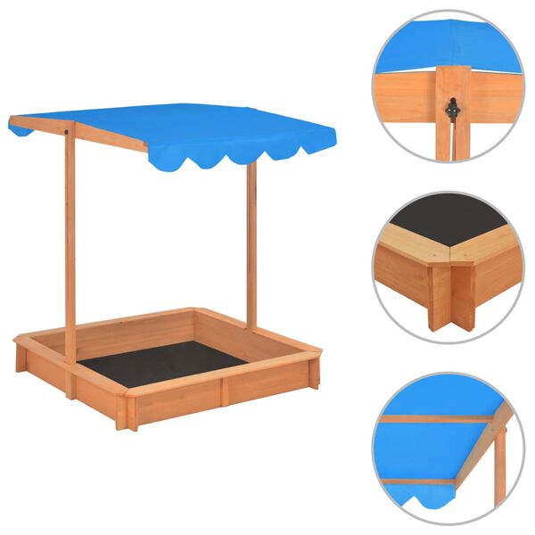 vidaXL Sandbox with Adjustable Roof Fir Wood Blue UV50