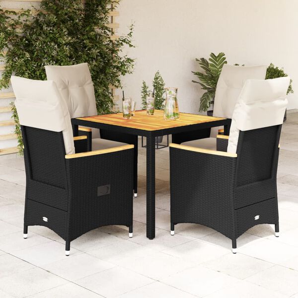 vidaXL 5 Piece Garden Dining Set with Cushions Black Poly Rattan